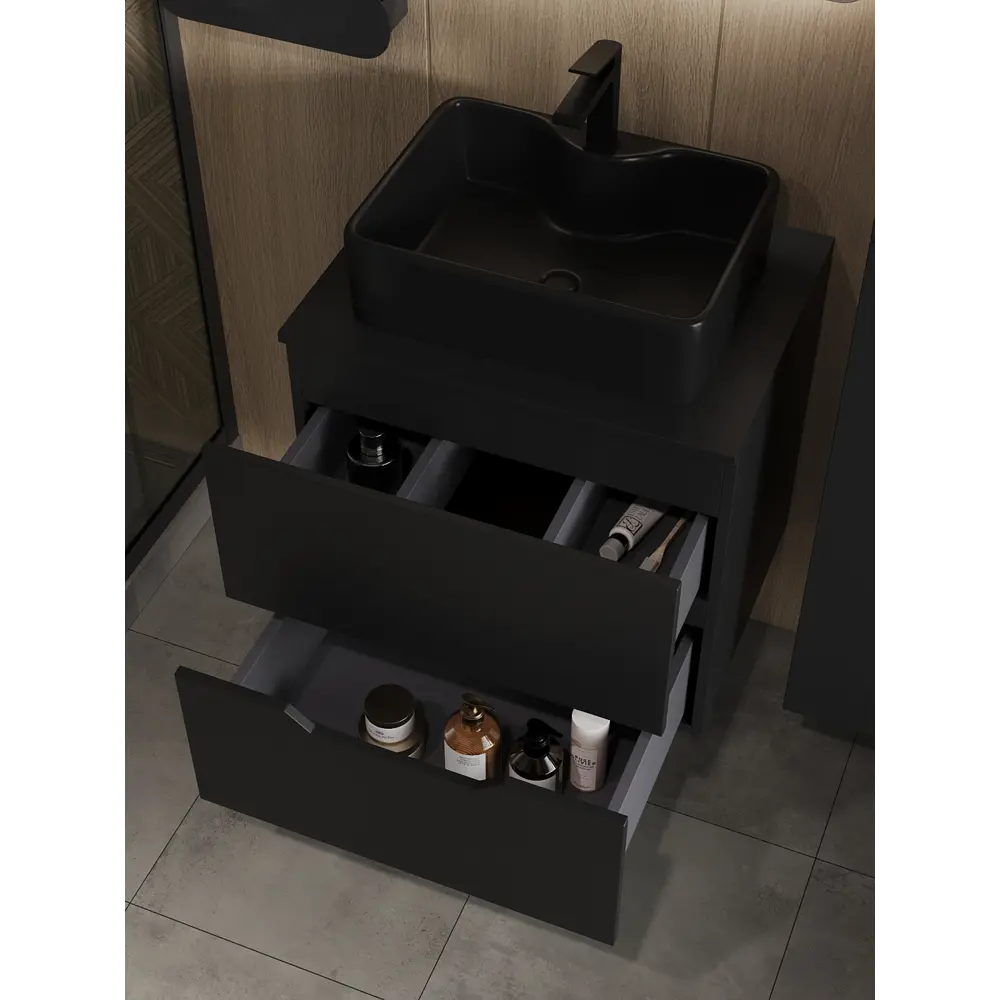 Фото 2 Тумба с раковиной Topline FLIPTUS60B-1475B подвесная 60 см цвет черный