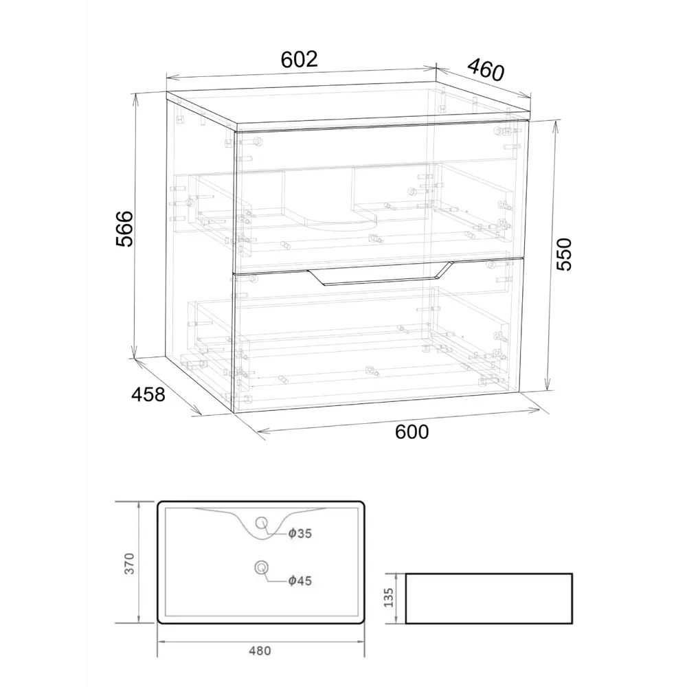 Фото 5 Тумба с раковиной Topline FLIPTUS60B-1475B подвесная 60 см цвет черный