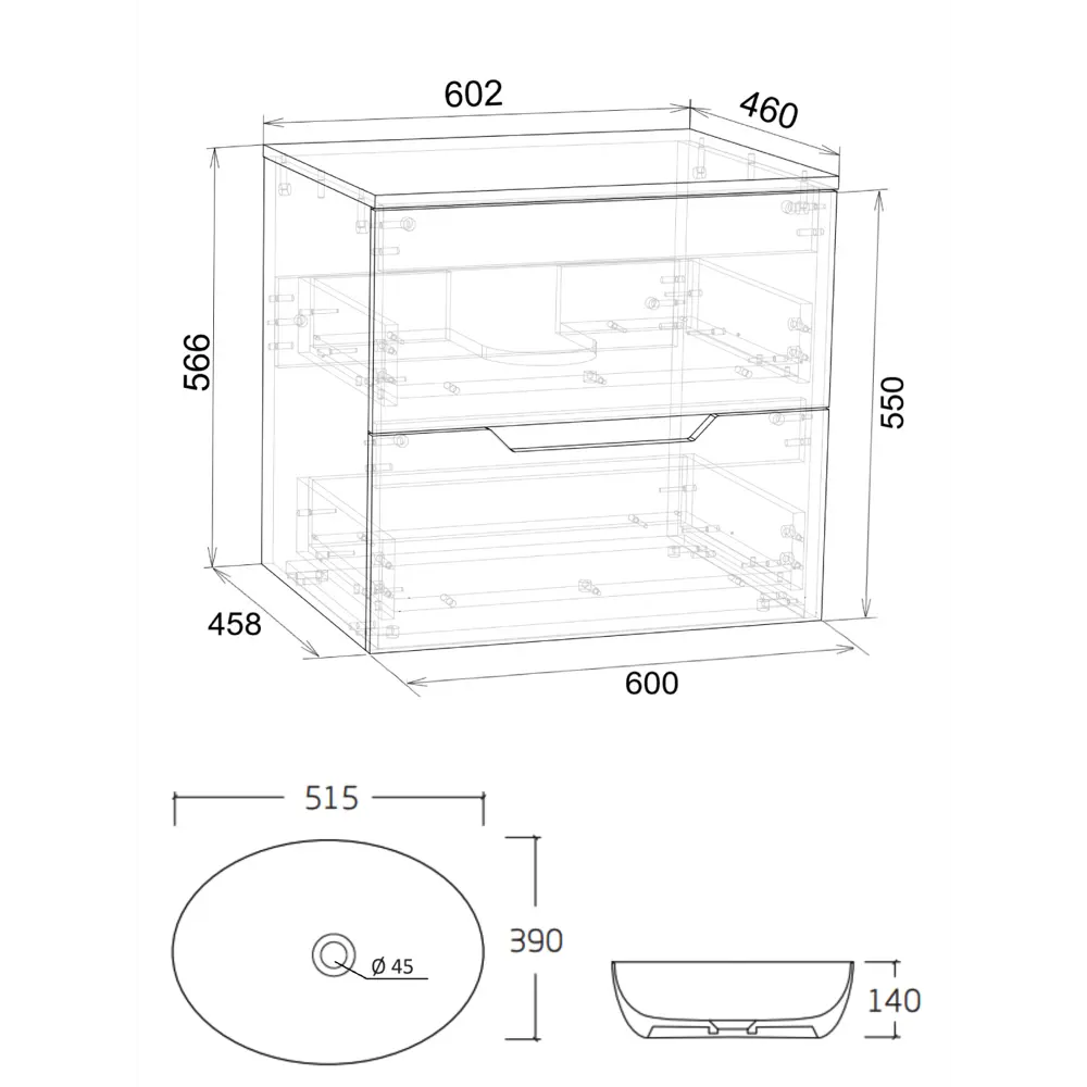 Фото 5 Тумба с раковиной Topline FLIPTUS60G-5520W подвесная 60 см цвет графит/белый Фото 5 Тумба с раковиной Topline FLIPTUS60G-5520W подвесная 60 см цвет графит/белый