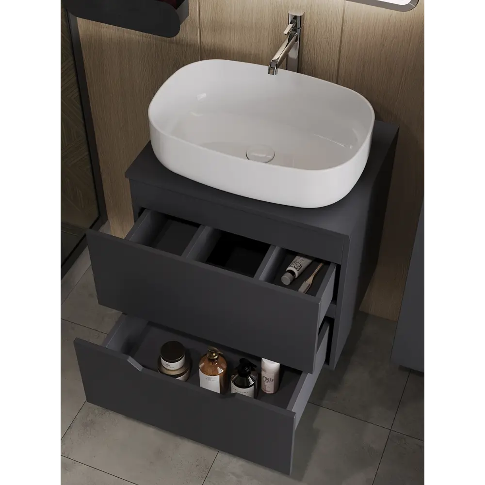 Фото 2 Тумба с раковиной Topline FLIPTUS60G-7540W подвесная 60 см цвет графит/белый Фото 2 Тумба с раковиной Topline FLIPTUS60G-7540W подвесная 60 см цвет графит/белый