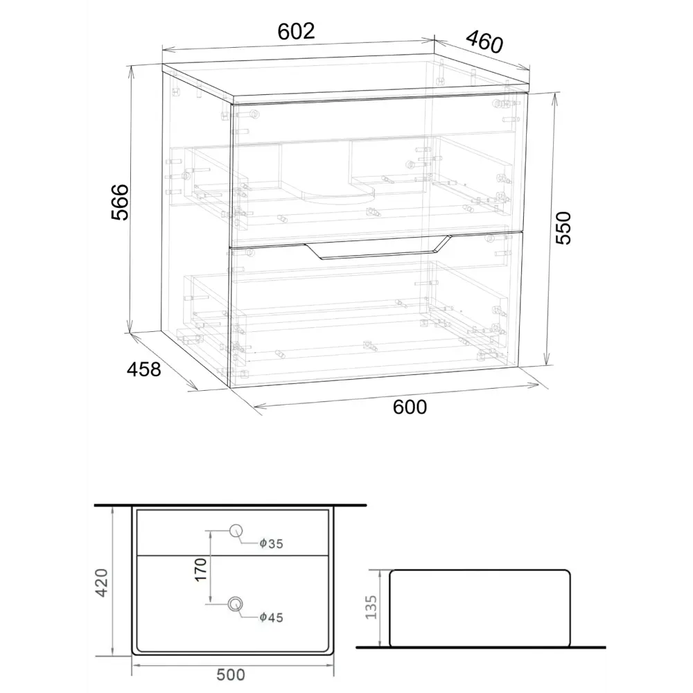 Фото 5 Тумба с раковиной Topline FLIPTUS60L-4500W подвесная 60 см цвет латте/белый
