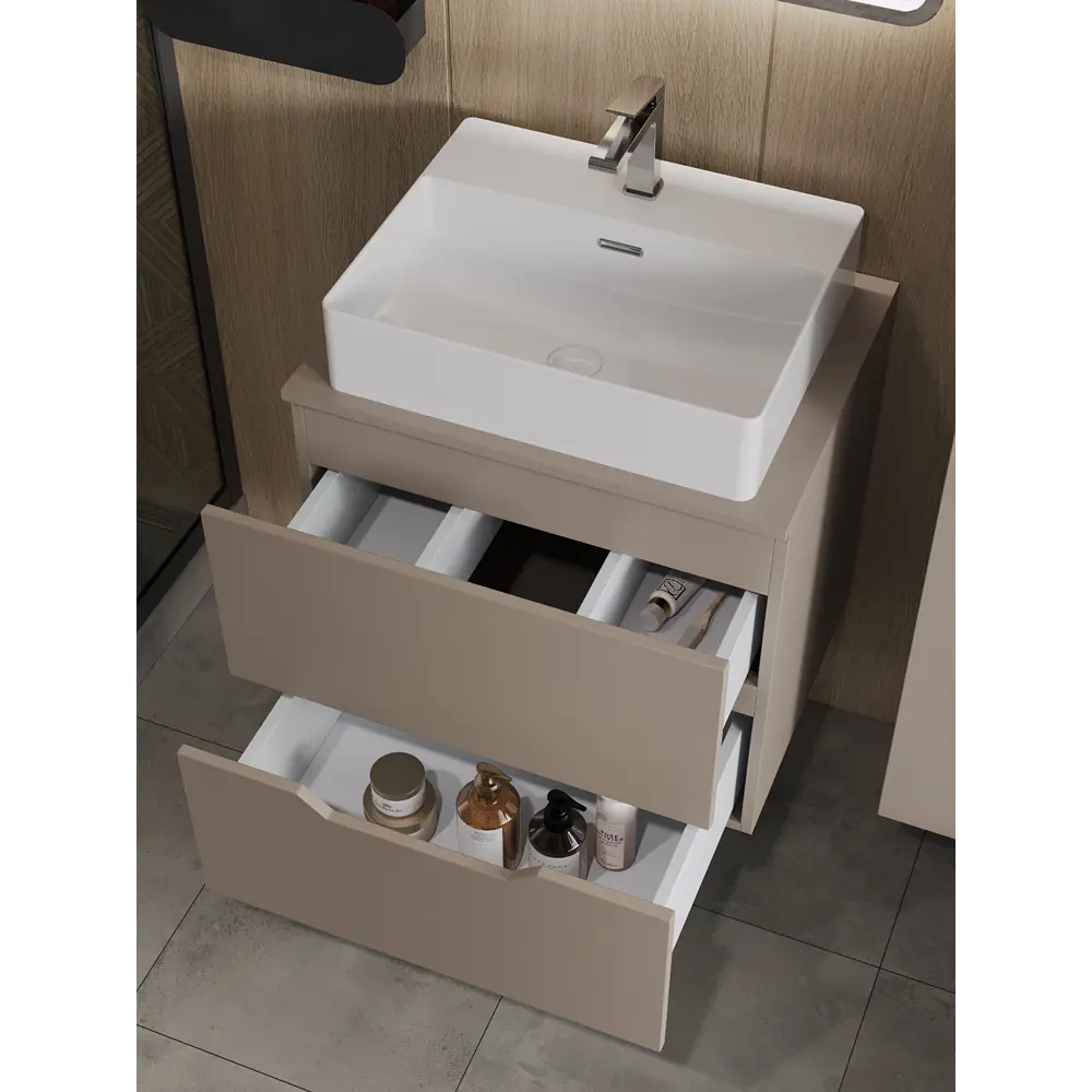 Фото 2 Тумба с раковиной Topline FLIPTUS60L-4500W подвесная 60 см цвет латте/белый Фото 2 Тумба с раковиной Topline FLIPTUS60L-4500W подвесная 60 см цвет латте/белый