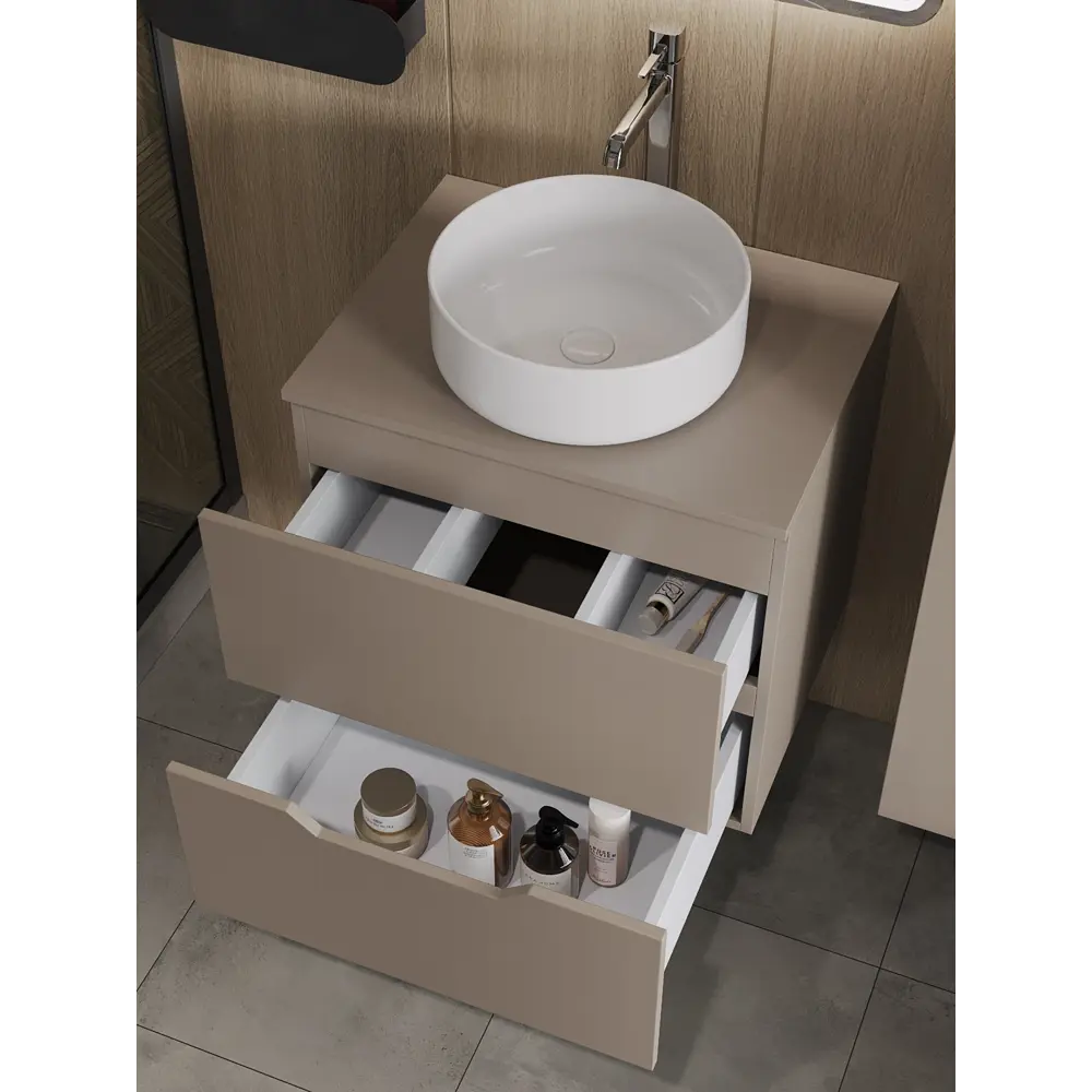 Фото 2 Тумба с раковиной Topline FLIPTUS60L-9360W подвесная 60 см цвет латте/белый