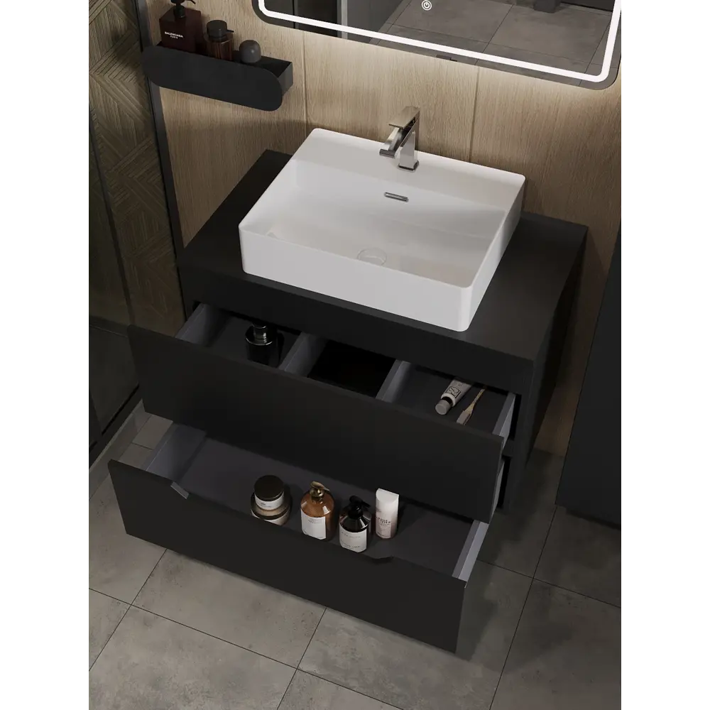 Фото 2 Тумба с раковиной подвесная Topline FLIPTUS80B-4500W 80 см цвет черный/белый Фото 2 Тумба с раковиной подвесная Topline FLIPTUS80B-4500W 80 см цвет черный/белый