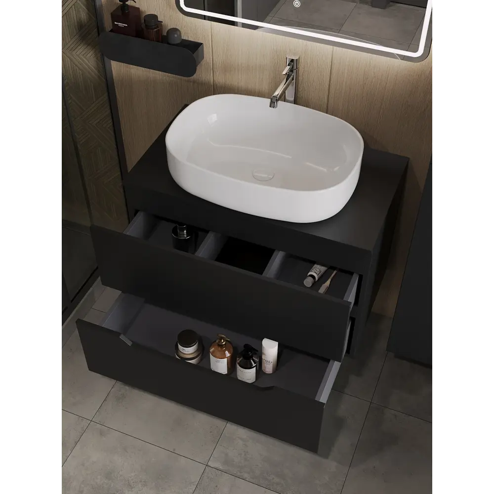 Фото 2 Тумба с раковиной подвесная Topline FLIPTUS80B-4600W 80 см цвет черный/белый