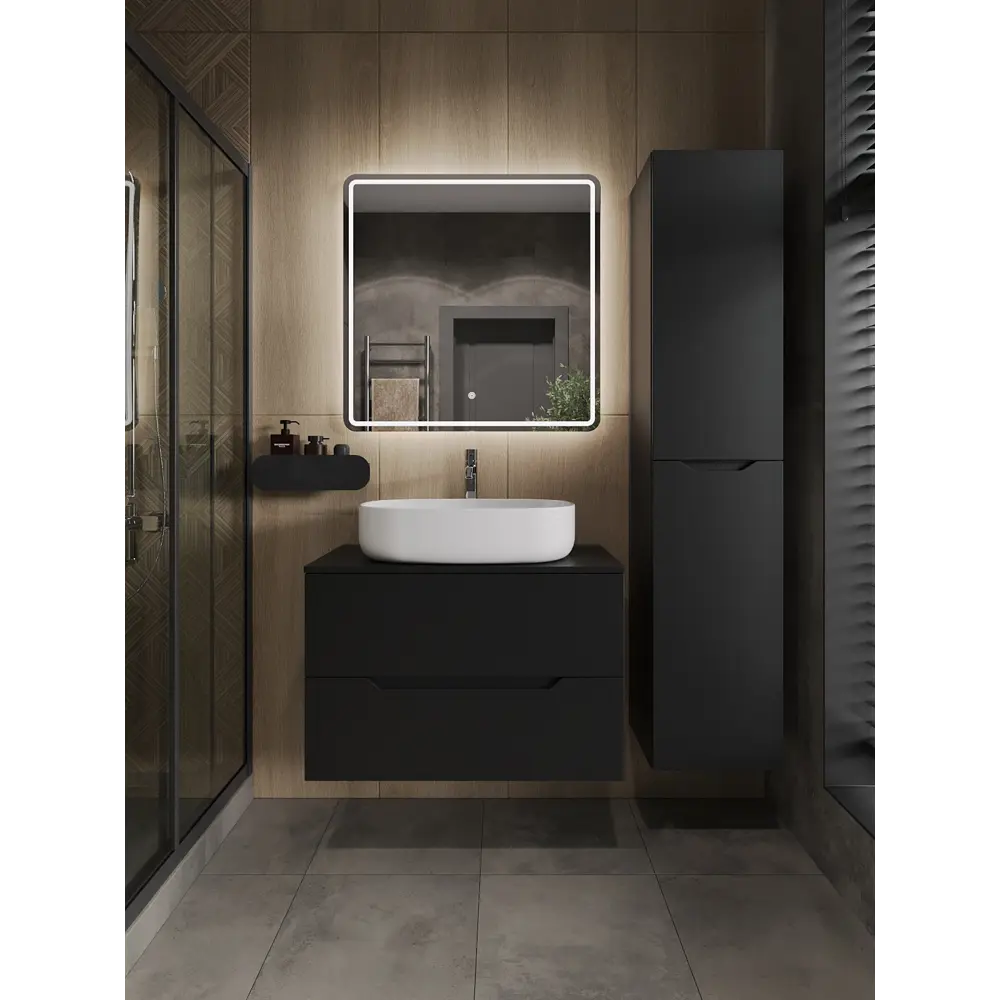 Фото 3 Тумба с раковиной подвесная Topline FLIPTUS80B-4600W 80 см цвет черный/белый