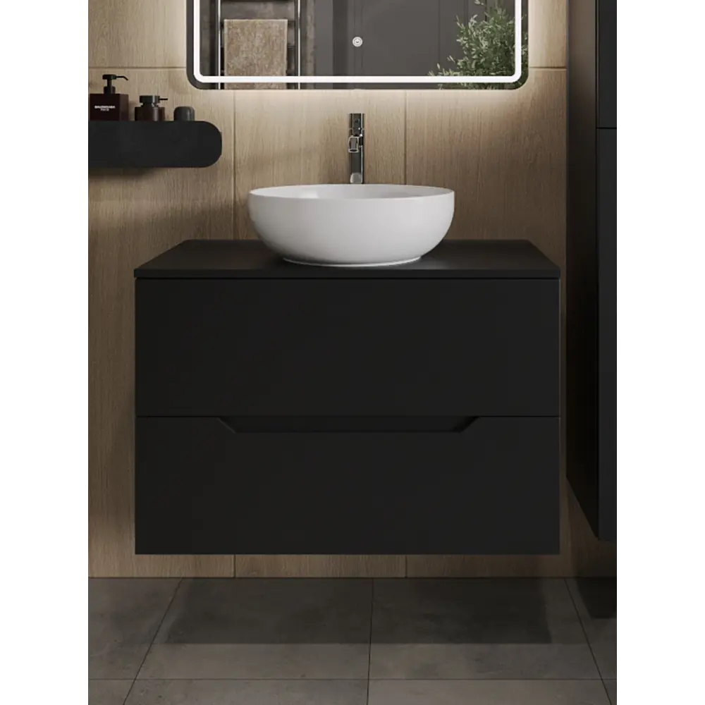 Фото Тумба с раковиной подвесная Topline FLIPTUS80B-7420W 80 см цвет черный/белый