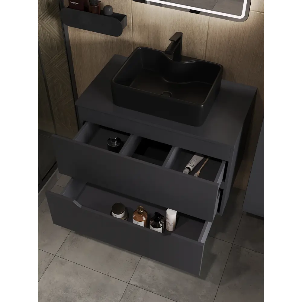 Фото 2 Тумба с раковиной подвесная Topline FLIPTUS80G-1475B 80 см цвет графит матовый Фото 2 Тумба с раковиной подвесная Topline FLIPTUS80G-1475B 80 см цвет графит матовый