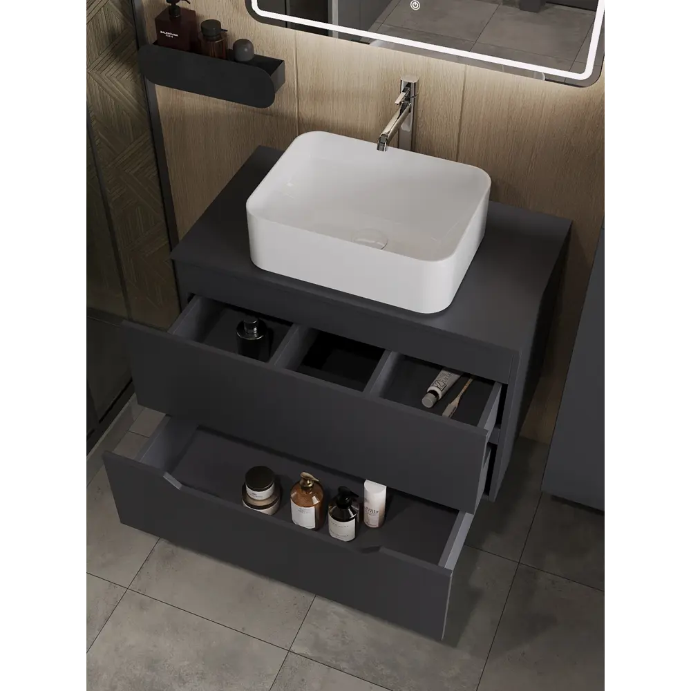 Фото 2 Тумба с раковиной подвесная Topline FLIPTUS80G-2460W 80 см цвет графит матовый Фото 2 Тумба с раковиной подвесная Topline FLIPTUS80G-2460W 80 см цвет графит матовый