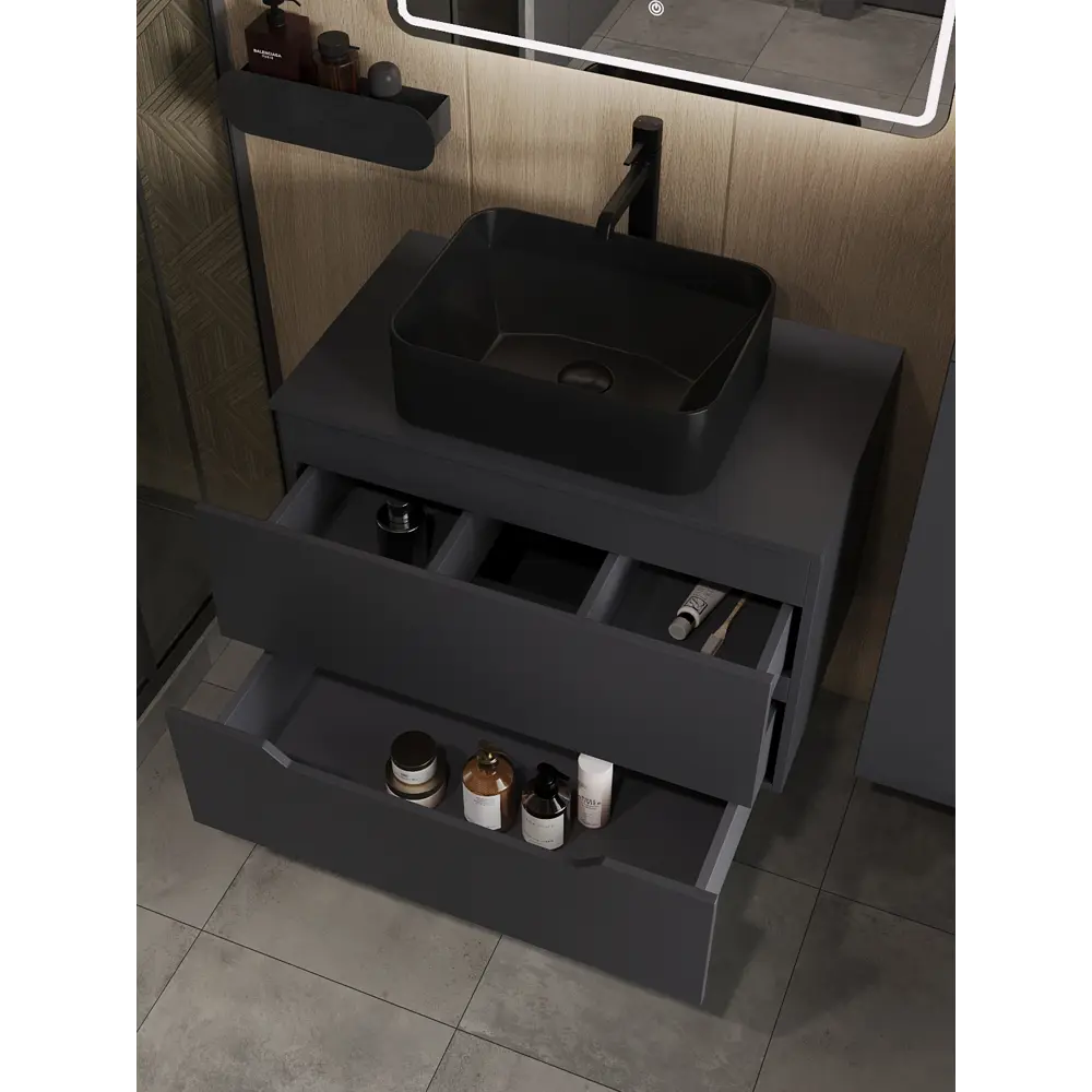 Фото 2 Тумба с раковиной подвесная Topline FLIPTUS80G-2460B 80 см цвет графит матовый