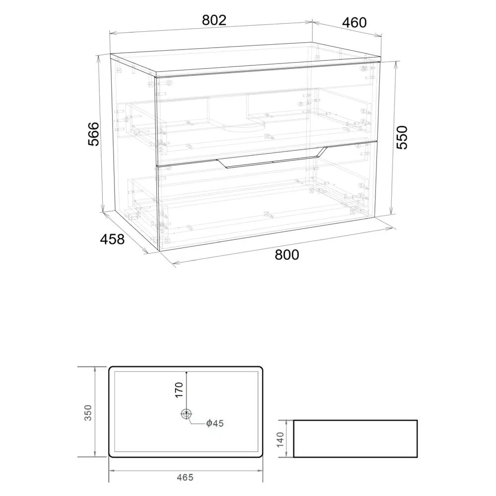 Фото 5 Тумба с раковиной подвесная Topline FLIPTUS80G-2460B 80 см цвет графит матовый