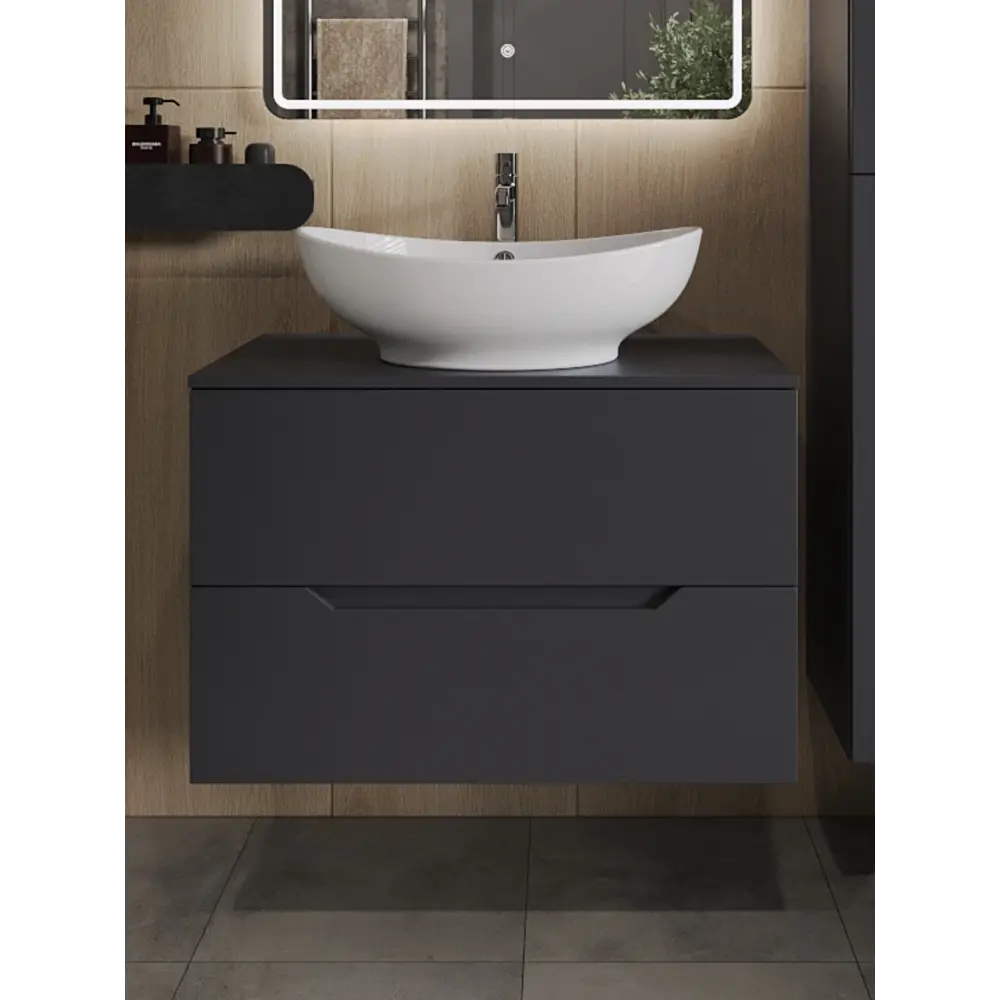 Фото Тумба с раковиной подвесная Topline FLIPTUS80G-8585W 80 см цвет графит/белый