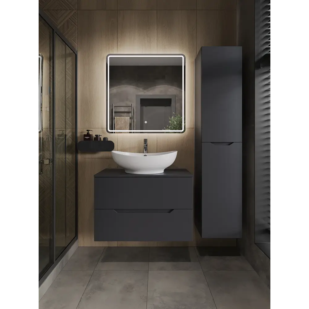 Фото 3 Тумба с раковиной подвесная Topline FLIPTUS80G-8585W 80 см цвет графит/белый