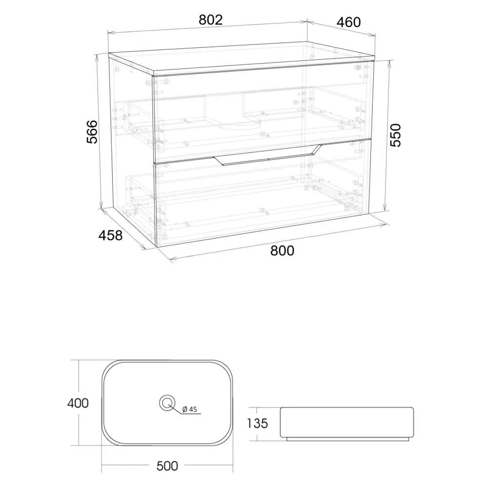 Фото 5 Тумба с раковиной подвесная Topline FLIPTUS80L-5500W 80 см цвет латте матовый