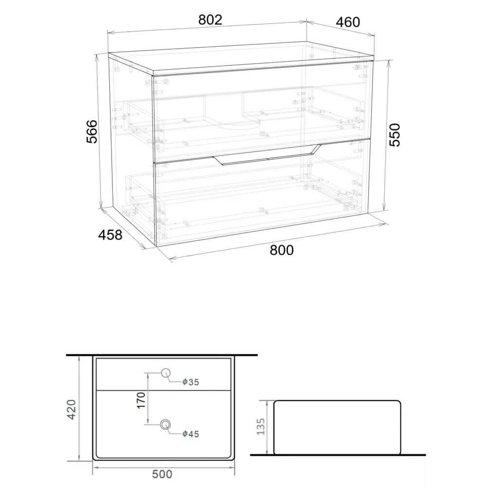 Фото 5 Тумба с раковиной подвесная Topline FLIPTUS80W-4500W 80 см цвет белый