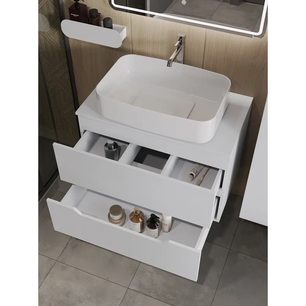 Фото 2 Тумба с раковиной подвесная Topline FLIPTUS80W-7600W 80 см цвет белый