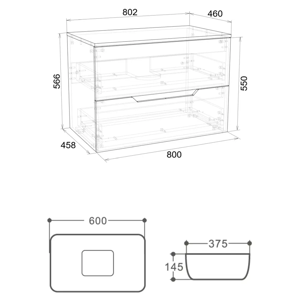 Фото 5 Тумба с раковиной подвесная Topline FLIPTUS80W-7600W 80 см цвет белый