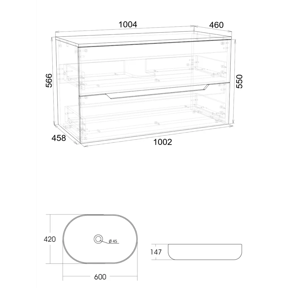 Фото 5 Тумба с раковиной подвесная Topline FLIPTUS100G-4600W 100 см цвет графит/белый Фото 5 Тумба с раковиной подвесная Topline FLIPTUS100G-4600W 100 см цвет графит/белый