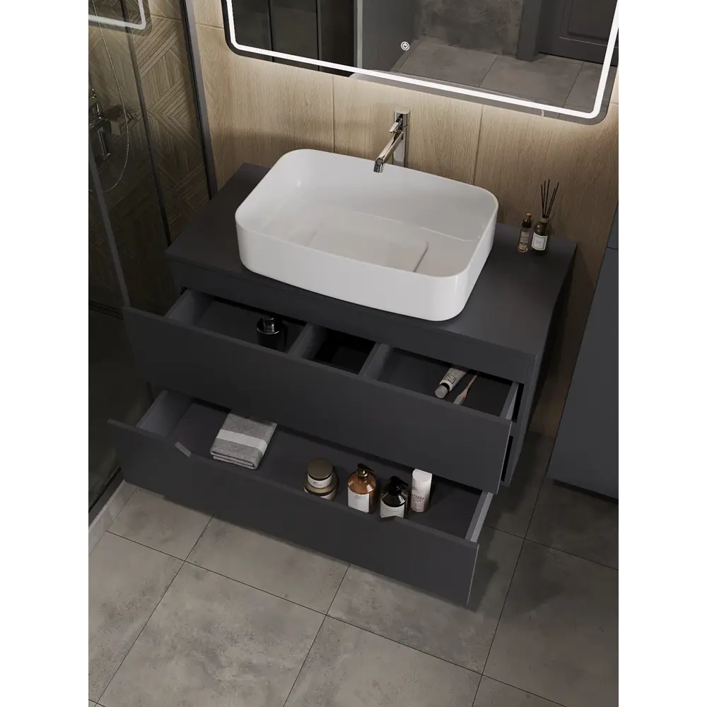 Фото 2 Тумба с раковиной подвесная Topline FLIPTUS100G-7600W 100 см цвет графит/белый Фото 2 Тумба с раковиной подвесная Topline FLIPTUS100G-7600W 100 см цвет графит/белый