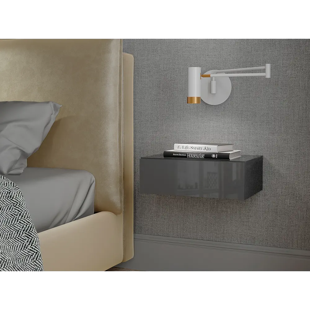 Фото 3 Тумба прикроватная Leolana Кафом 42x14x30 см 1 ящик ЛДСП цвет графит глянец