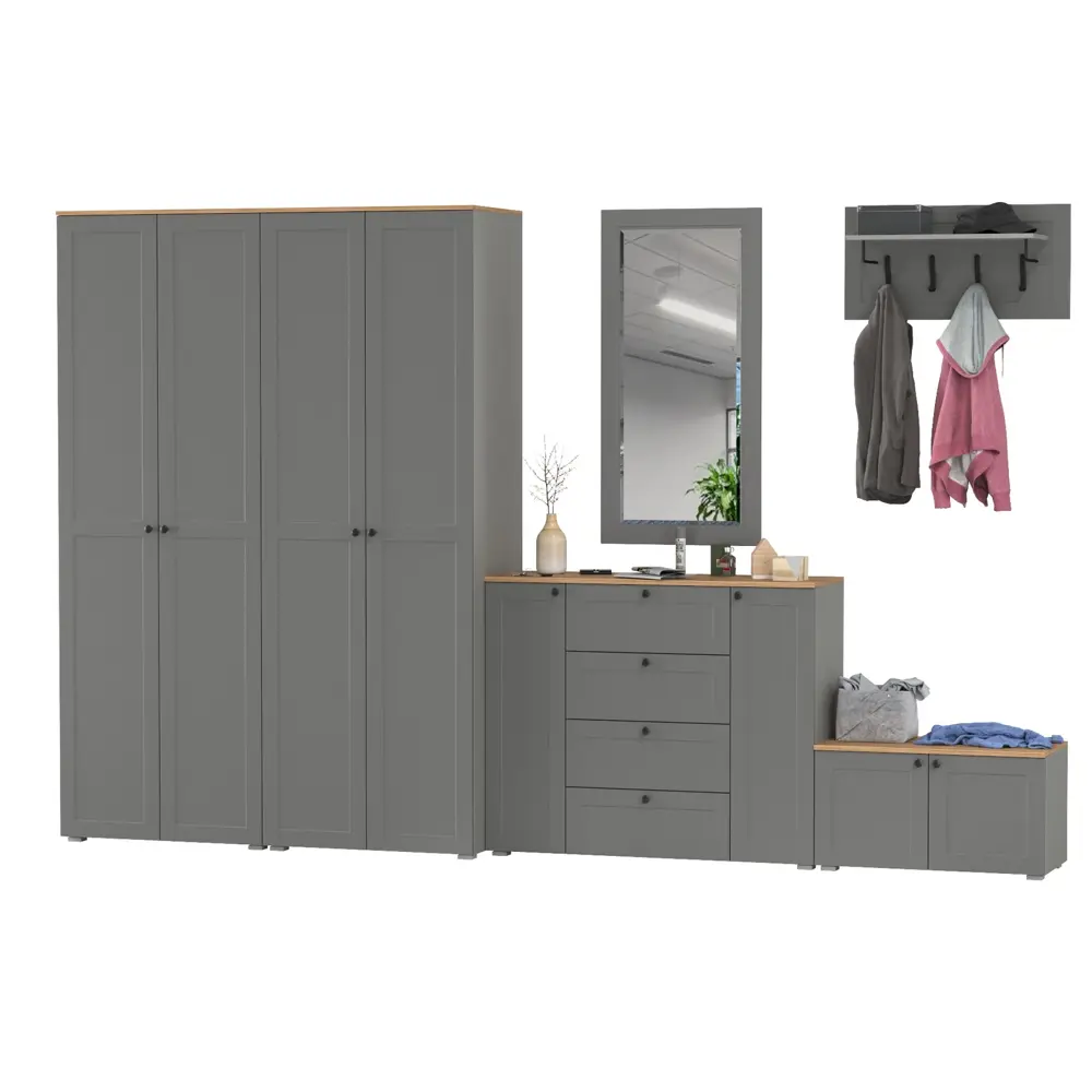 Фото Комплект мебели для прихожей Mobi Остин пр-54-гз 360x230x54 см ЛДСП цвет серый графит/дуб крафт золотой