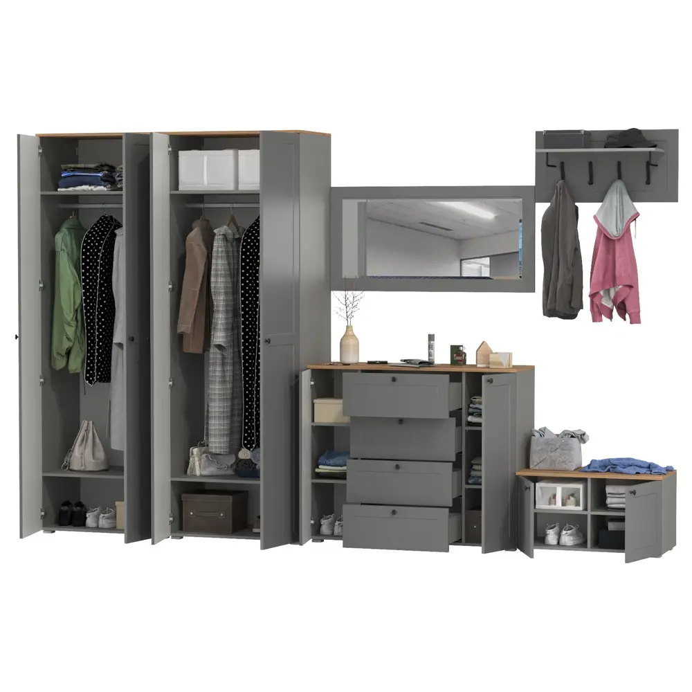 Фото 4 Комплект мебели для прихожей Mobi Остин пр-54-гз 360x230x54 см ЛДСП цвет серый графит/дуб крафт золотой Фото 4 Комплект мебели для прихожей Mobi Остин пр-54-гз 360x230x54 см ЛДСП цвет серый графит/дуб крафт золотой