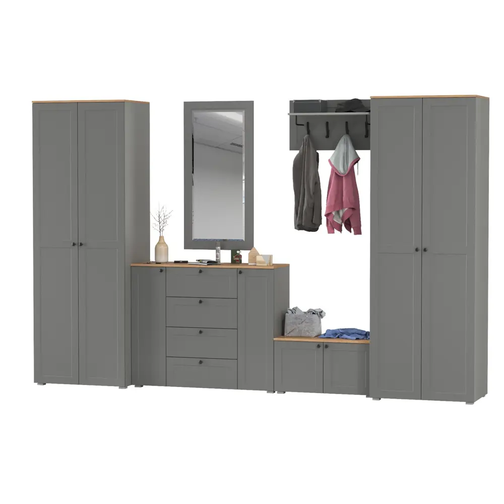 Фото 6 Комплект мебели для прихожей Mobi Остин пр-54-гз 360x230x54 см ЛДСП цвет серый графит/дуб крафт золотой