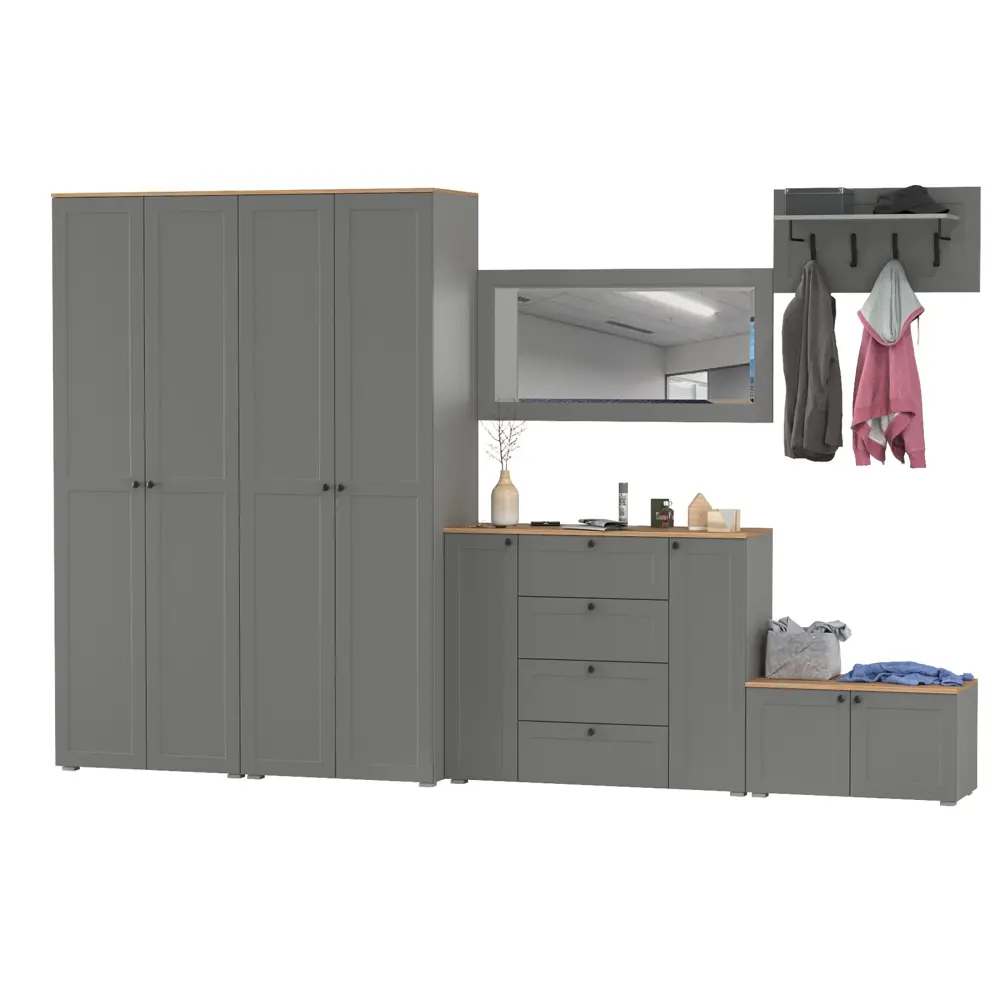 Фото 3 Комплект мебели для прихожей Mobi Остин пр-54-гз 360x230x54 см ЛДСП цвет серый графит/дуб крафт золотой Фото 3 Комплект мебели для прихожей Mobi Остин пр-54-гз 360x230x54 см ЛДСП цвет серый графит/дуб крафт золотой