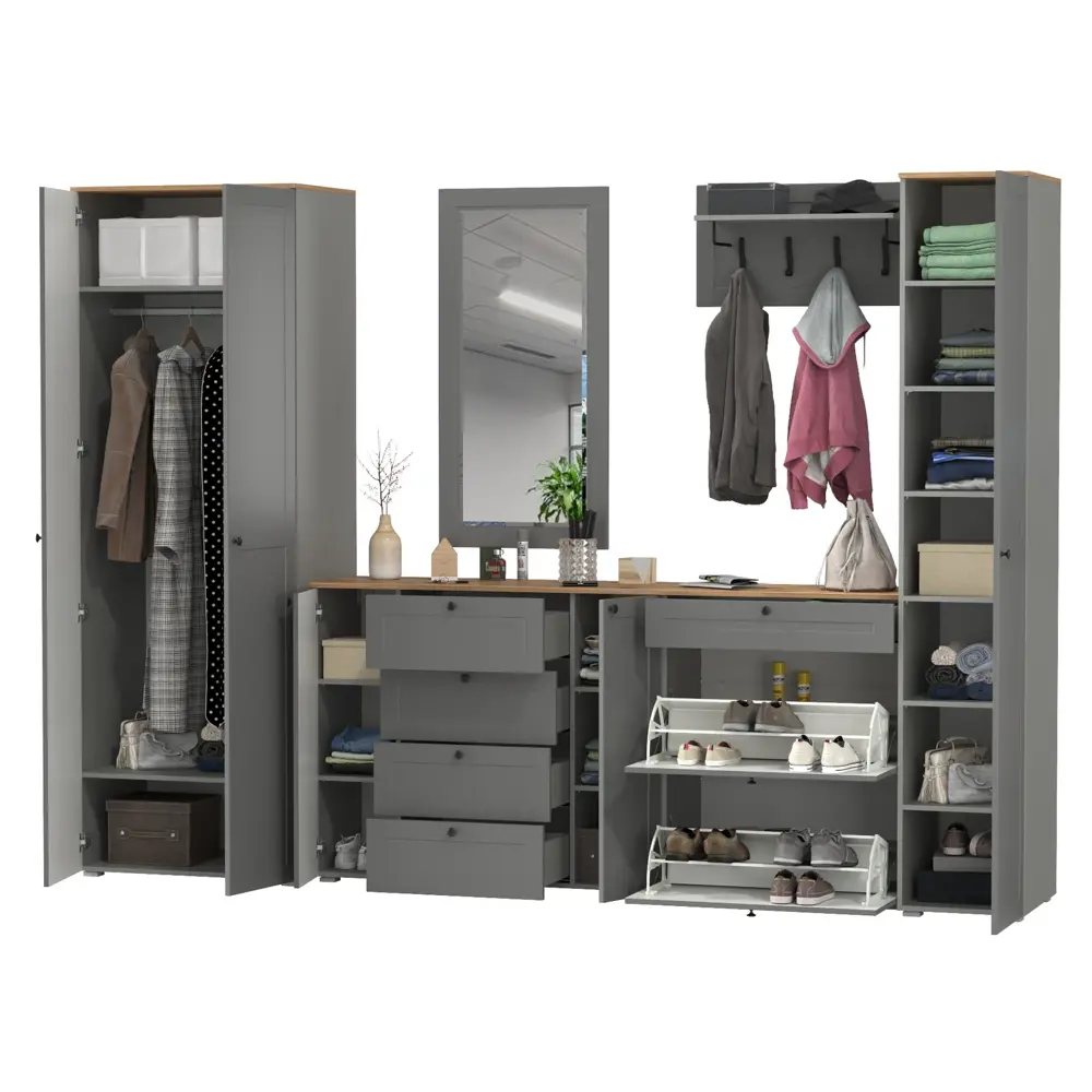 Фото 2 Комплект мебели для прихожей Mobi Остин пр-61-гз 320x230x54 см ЛДСП цвет серый графит/дуб крафт золотой Фото 2 Комплект мебели для прихожей Mobi Остин пр-61-гз 320x230x54 см ЛДСП цвет серый графит/дуб крафт золотой