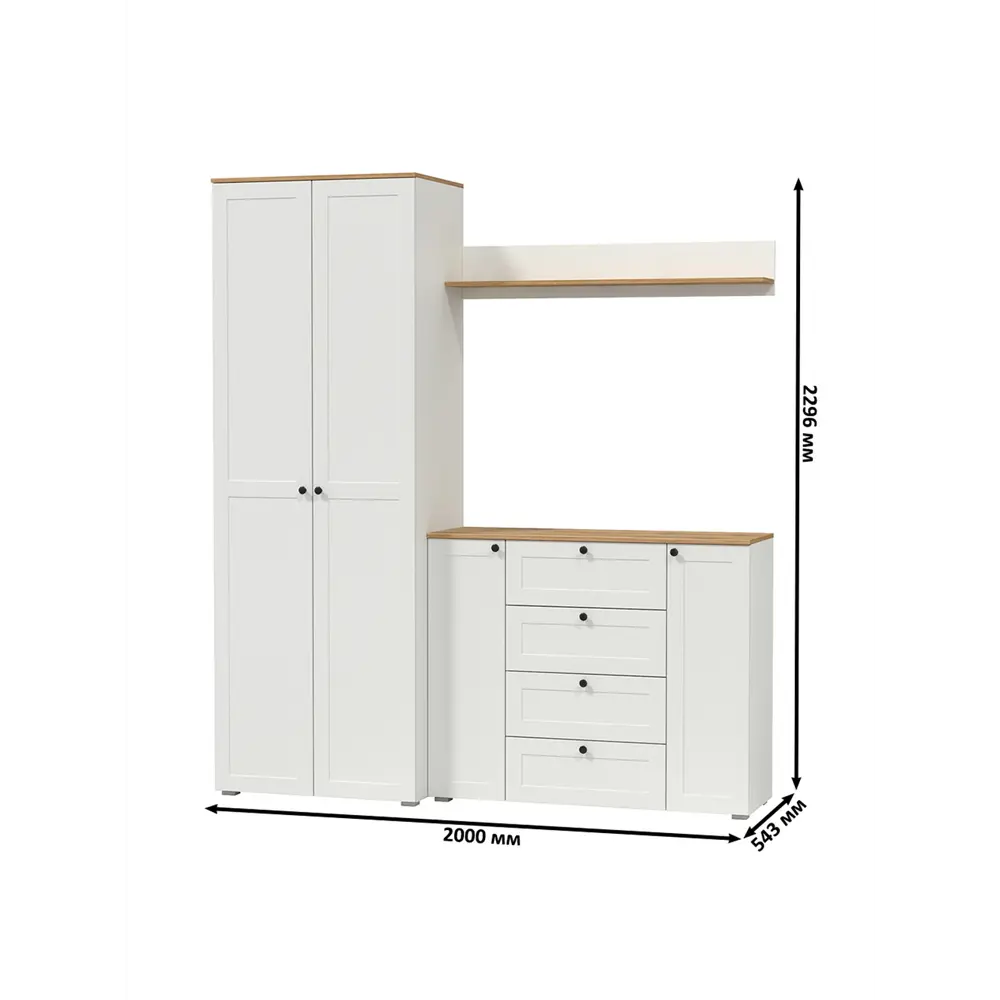 Фото 5 Комплект мебели для прихожей Mobi Остин пр-62-бз 200x230x54 см ЛДСП цвет белый шагрень/дуб крафт золотой