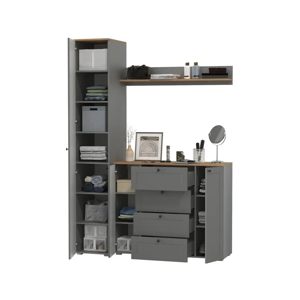 Фото 2 Комплект мебели для прихожей Mobi Остин пр-63-гз 160x230x54 см ЛДСП цвет серый графит/дуб крафт золотой Фото 2 Комплект мебели для прихожей Mobi Остин пр-63-гз 160x230x54 см ЛДСП цвет серый графит/дуб крафт золотой