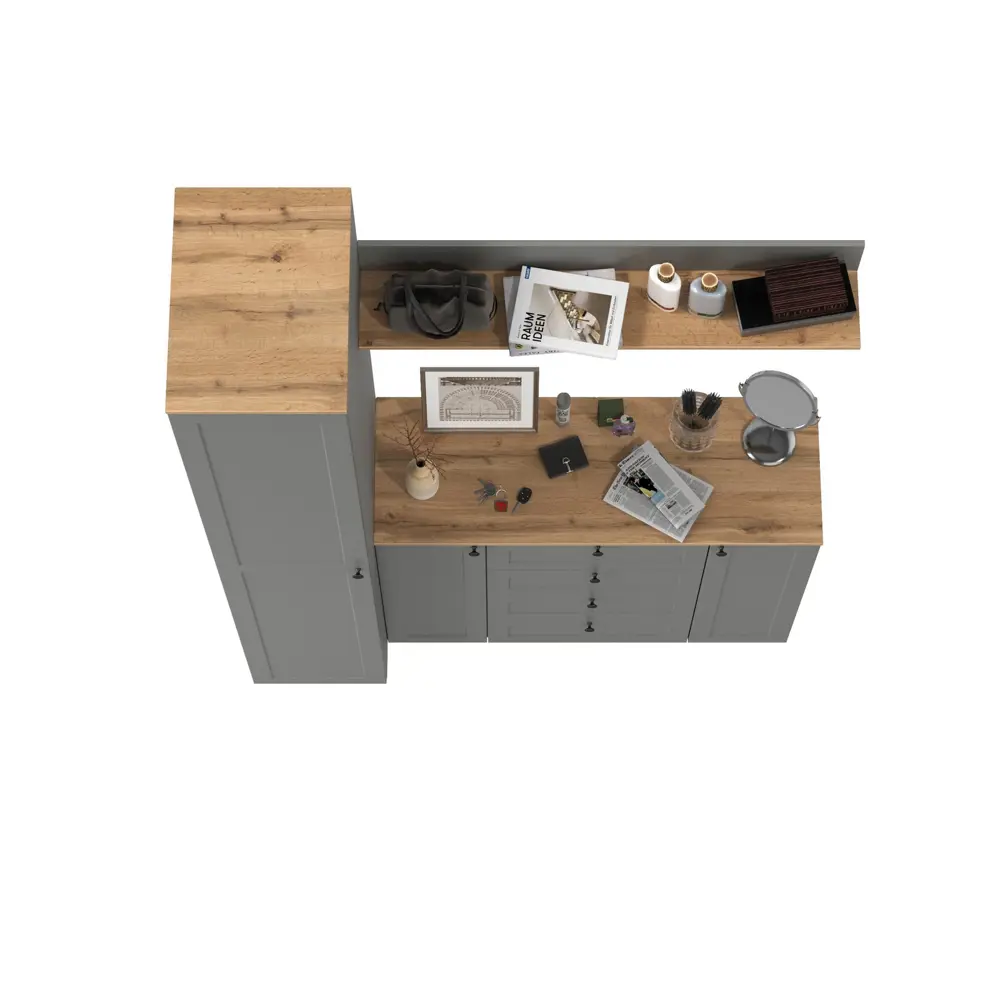 Фото 4 Комплект мебели для прихожей Mobi Остин пр-63-гз 160x230x54 см ЛДСП цвет серый графит/дуб крафт золотой Фото 4 Комплект мебели для прихожей Mobi Остин пр-63-гз 160x230x54 см ЛДСП цвет серый графит/дуб крафт золотой