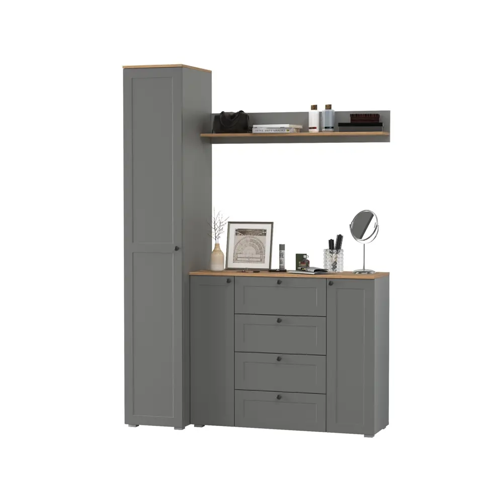 Фото Комплект мебели для прихожей Mobi Остин пр-63-гз 160x230x54 см ЛДСП цвет серый графит/дуб крафт золотой Фото Комплект мебели для прихожей Mobi Остин пр-63-гз 160x230x54 см ЛДСП цвет серый графит/дуб крафт золотой