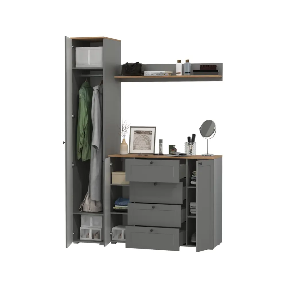 Фото 3 Комплект мебели для прихожей Mobi Остин пр-63-гз 160x230x54 см ЛДСП цвет серый графит/дуб крафт золотой Фото 3 Комплект мебели для прихожей Mobi Остин пр-63-гз 160x230x54 см ЛДСП цвет серый графит/дуб крафт золотой