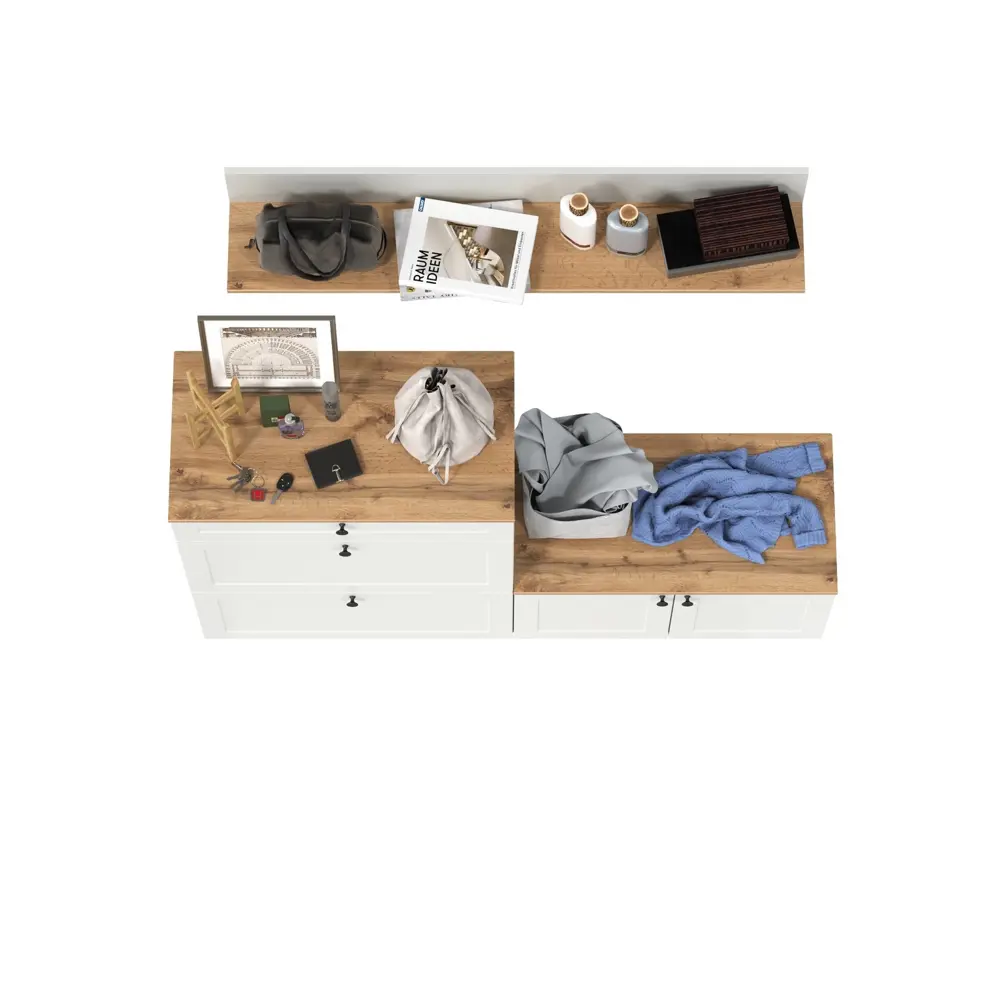 Фото 3 Комплект мебели для прихожей Mobi Остин пр-65 160x160x42 см ЛДСП цвет белый шагрень/дуб крафт золотой