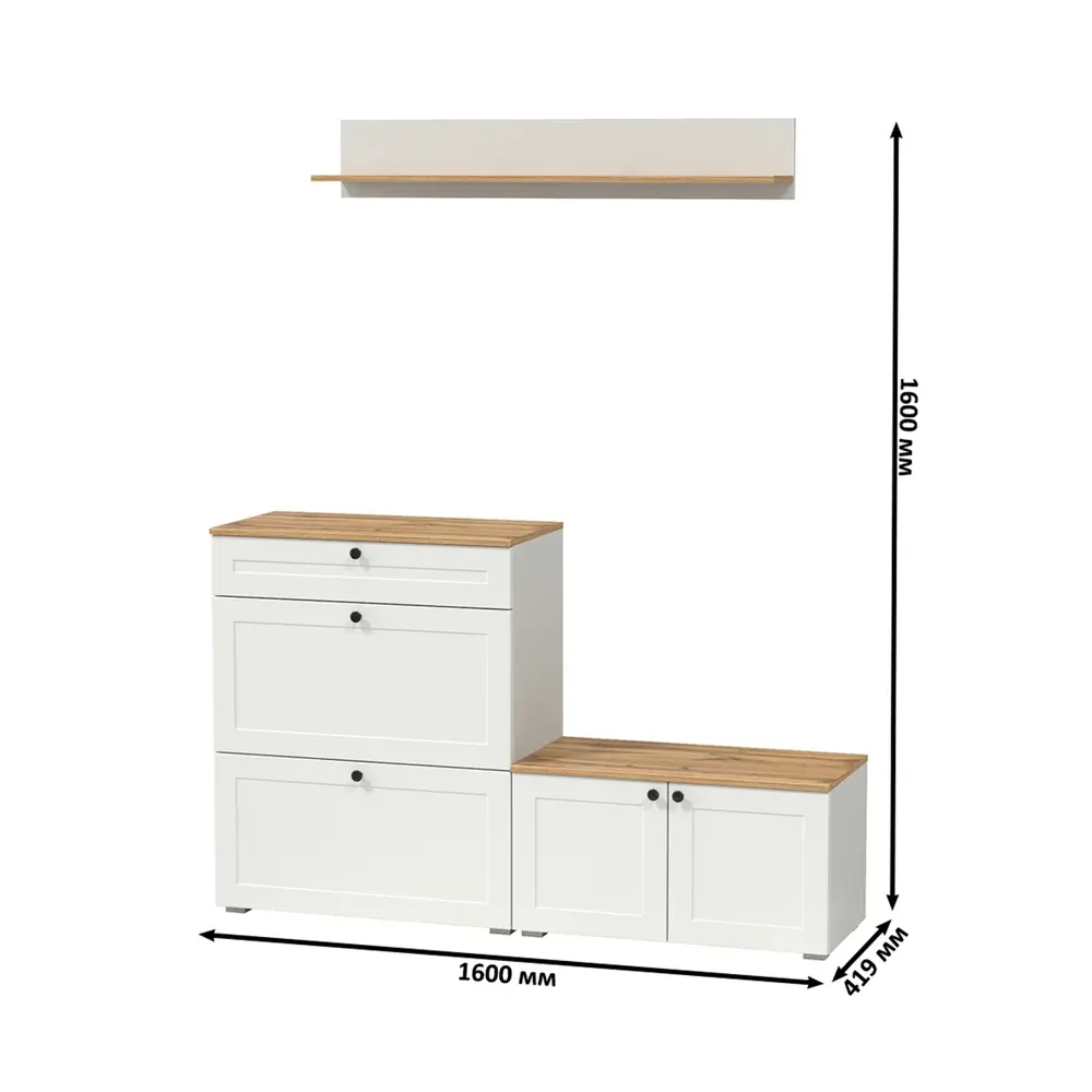 Фото 5 Комплект мебели для прихожей Mobi Остин пр-65 160x160x42 см ЛДСП цвет белый шагрень/дуб крафт золотой