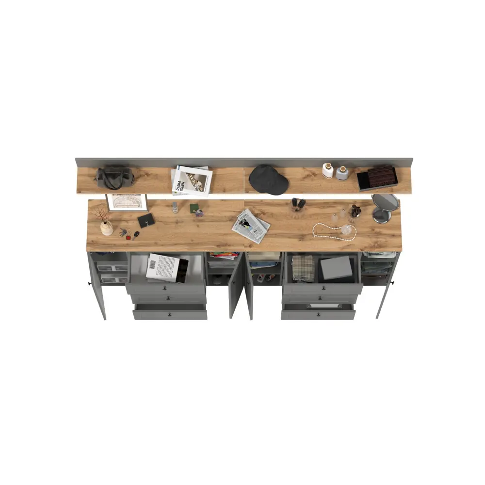 Фото 4 Комплект мебели для прихожей Mobi Остин пр-69 240x160x42 см ЛДСП цвет серый графит/дуб крафт золотой