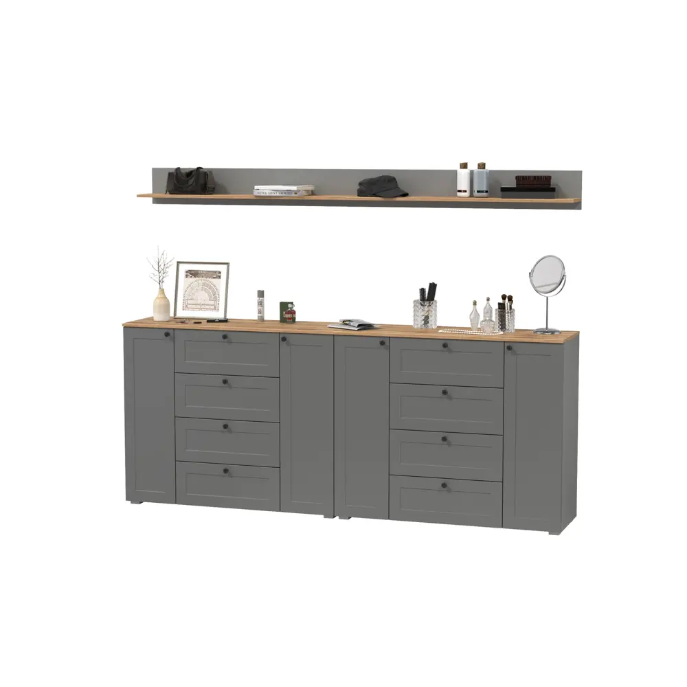 Фото Комплект мебели для прихожей Mobi Остин пр-69 240x160x42 см ЛДСП цвет серый графит/дуб крафт золотой Фото Комплект мебели для прихожей Mobi Остин пр-69 240x160x42 см ЛДСП цвет серый графит/дуб крафт золотой