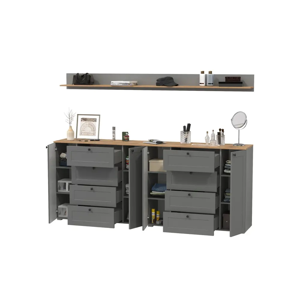 Фото 2 Комплект мебели для прихожей Mobi Остин пр-69 240x160x42 см ЛДСП цвет серый графит/дуб крафт золотой Фото 2 Комплект мебели для прихожей Mobi Остин пр-69 240x160x42 см ЛДСП цвет серый графит/дуб крафт золотой