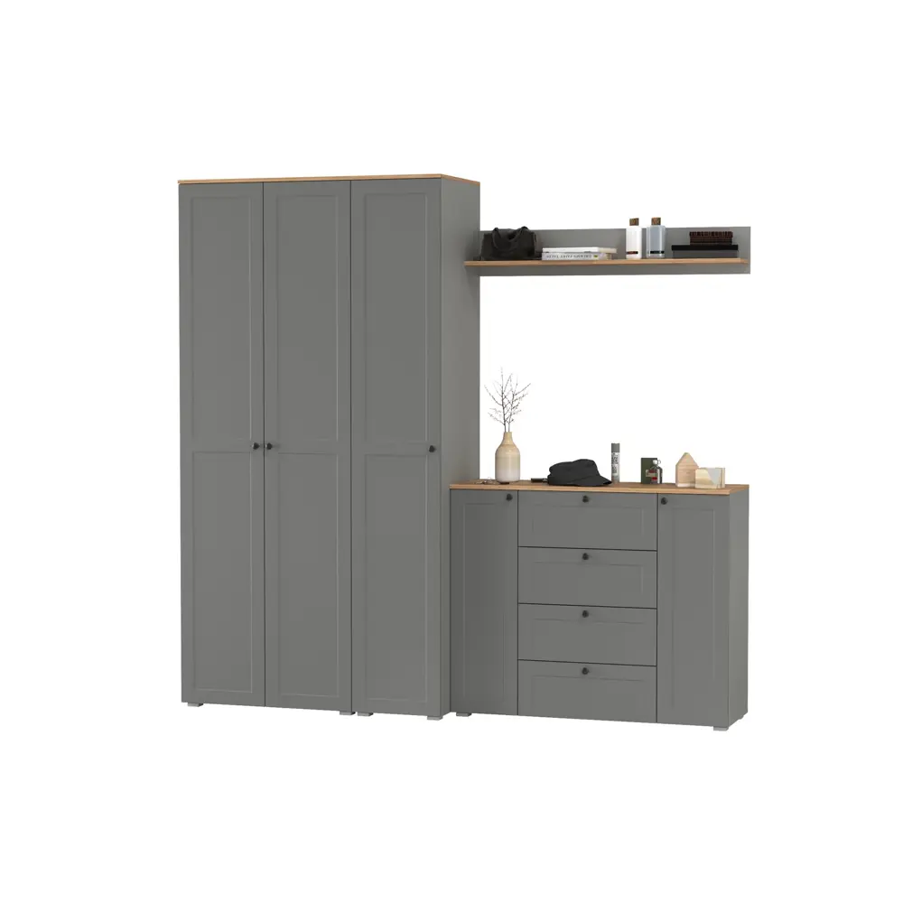 Фото 5 Комплект мебели для прихожей Mobi Остин пр-75 240x230x54 см ЛДСП цвет серый графит/дуб крафт золотой Фото 5 Комплект мебели для прихожей Mobi Остин пр-75 240x230x54 см ЛДСП цвет серый графит/дуб крафт золотой