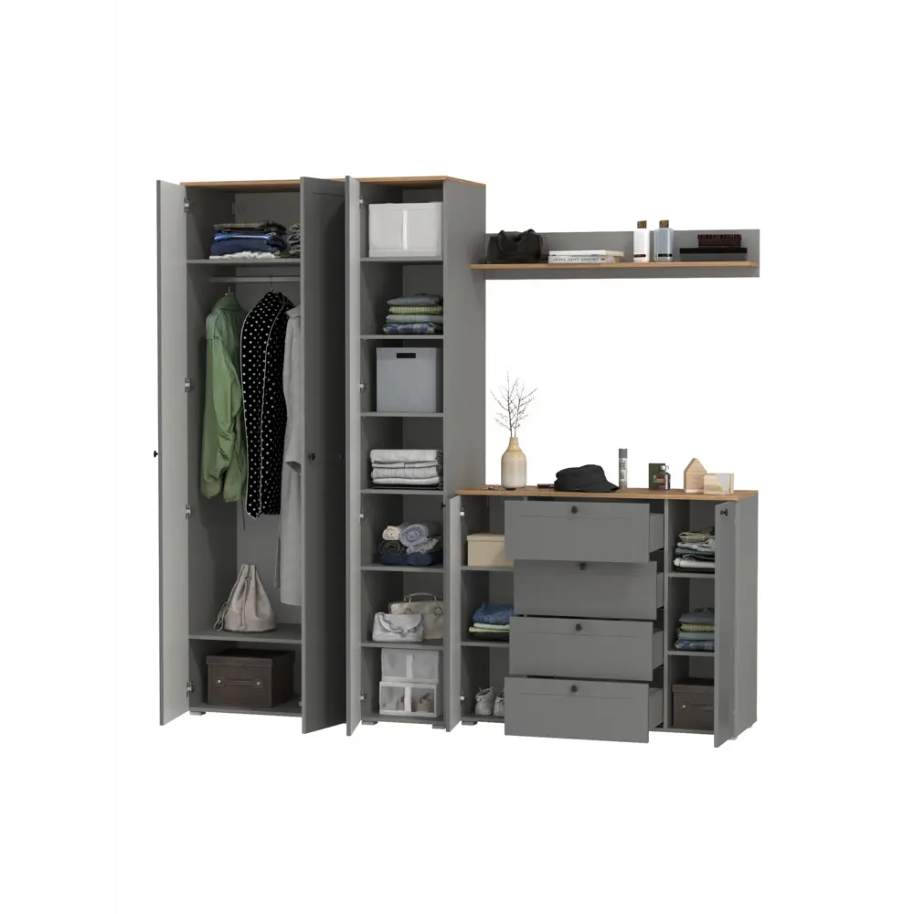 Фото 6 Комплект мебели для прихожей Mobi Остин пр-75 240x230x54 см ЛДСП цвет серый графит/дуб крафт золотой Фото 6 Комплект мебели для прихожей Mobi Остин пр-75 240x230x54 см ЛДСП цвет серый графит/дуб крафт золотой