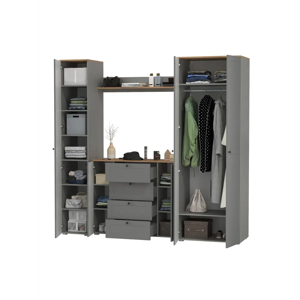 Фото 2 Комплект мебели для прихожей Mobi Остин пр-75 240x230x54 см ЛДСП цвет серый графит/дуб крафт золотой Фото 2 Комплект мебели для прихожей Mobi Остин пр-75 240x230x54 см ЛДСП цвет серый графит/дуб крафт золотой