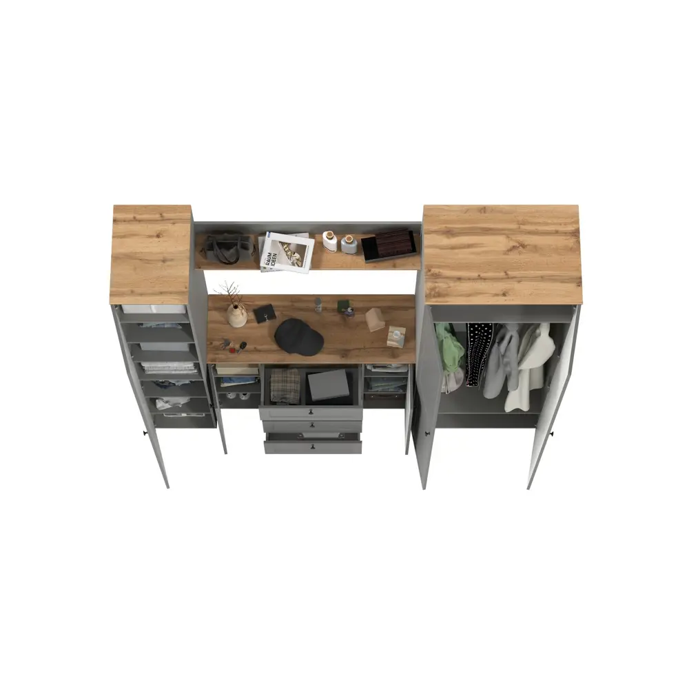 Фото 4 Комплект мебели для прихожей Mobi Остин пр-75 240x230x54 см ЛДСП цвет серый графит/дуб крафт золотой Фото 4 Комплект мебели для прихожей Mobi Остин пр-75 240x230x54 см ЛДСП цвет серый графит/дуб крафт золотой