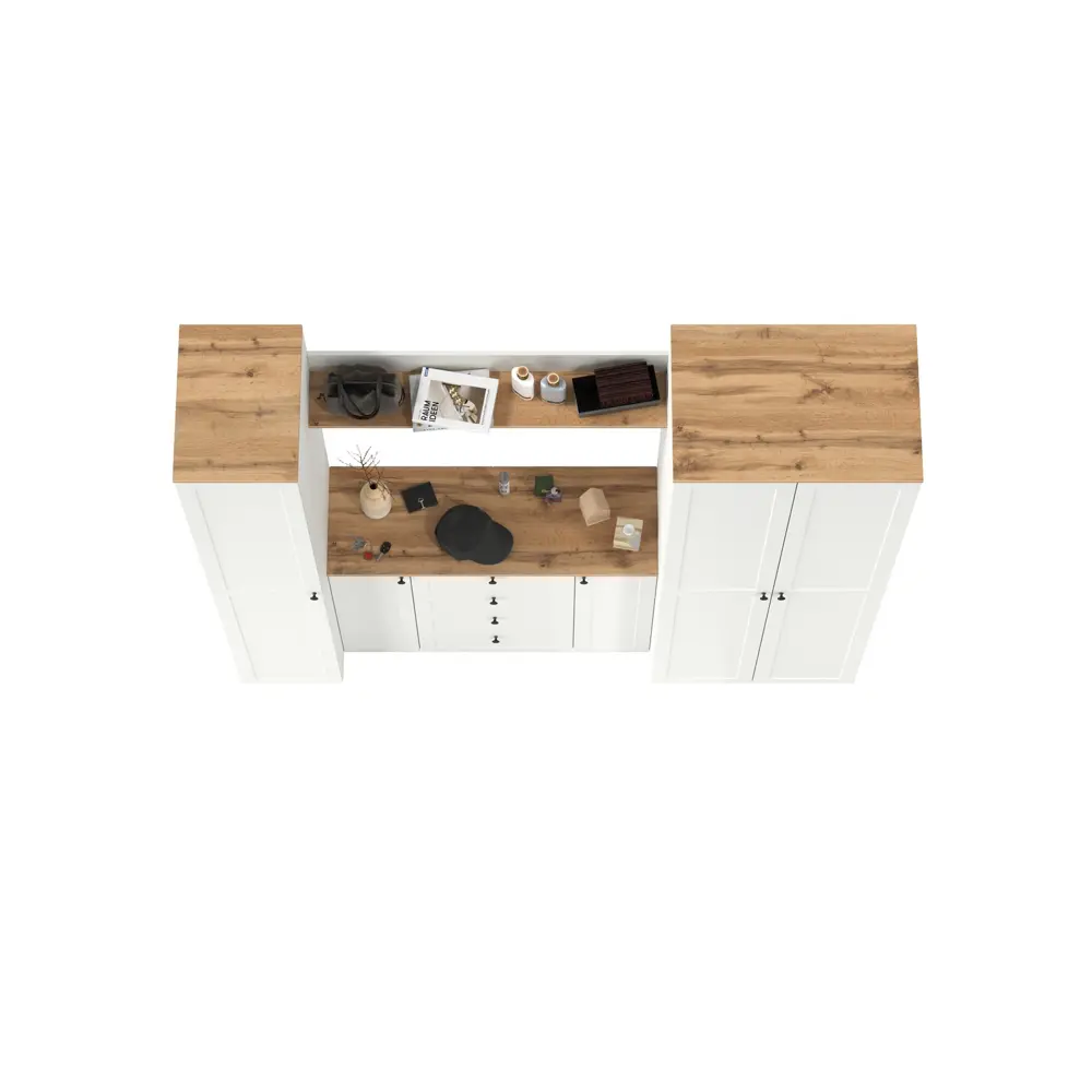 Фото 3 Комплект мебели для прихожей Mobi Остин пр-75 240x230x54 см ЛДСП цвет белый шагрень/дуб крафт золотой Фото 3 Комплект мебели для прихожей Mobi Остин пр-75 240x230x54 см ЛДСП цвет белый шагрень/дуб крафт золотой