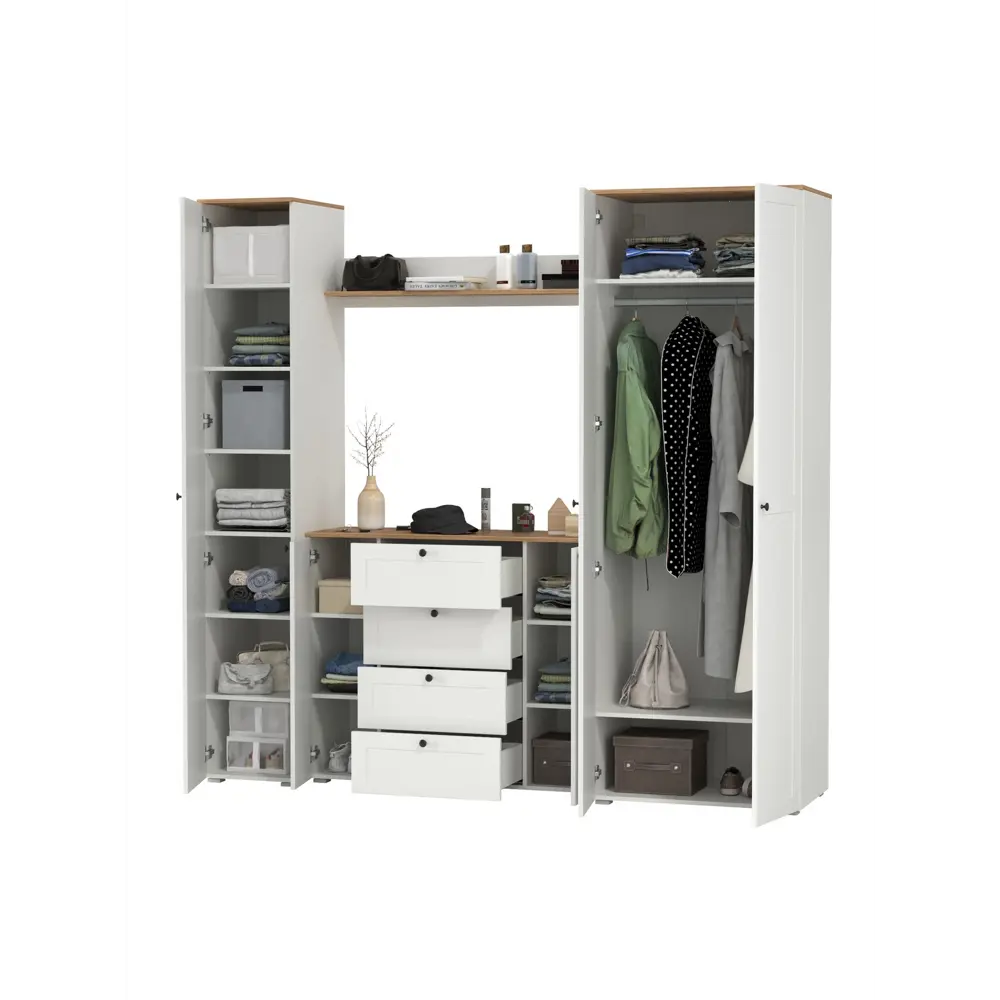 Фото 2 Комплект мебели для прихожей Mobi Остин пр-75 240x230x54 см ЛДСП цвет белый шагрень/дуб крафт золотой Фото 2 Комплект мебели для прихожей Mobi Остин пр-75 240x230x54 см ЛДСП цвет белый шагрень/дуб крафт золотой