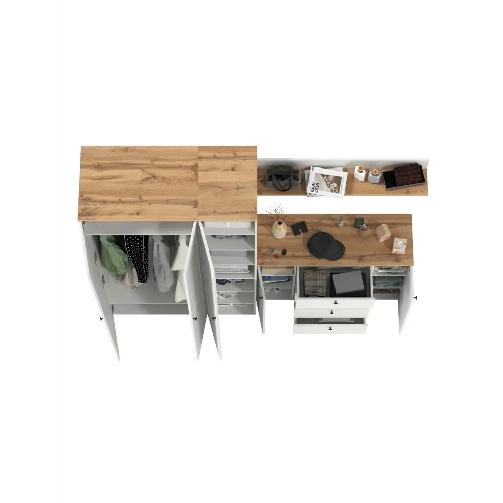 Фото 8 Комплект мебели для прихожей Mobi Остин пр-75 240x230x54 см ЛДСП цвет белый шагрень/дуб крафт золотой Фото 8 Комплект мебели для прихожей Mobi Остин пр-75 240x230x54 см ЛДСП цвет белый шагрень/дуб крафт золотой