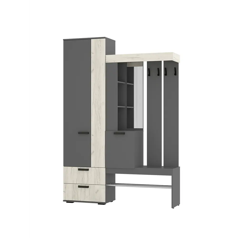 Фото Комплект мебели для прихожей Bts Трамп 150x217.6x37.2 см ЛДСП цвет графит/дуб крафт белый Фото Комплект мебели для прихожей Bts Трамп 150x217.6x37.2 см ЛДСП цвет графит/дуб крафт белый