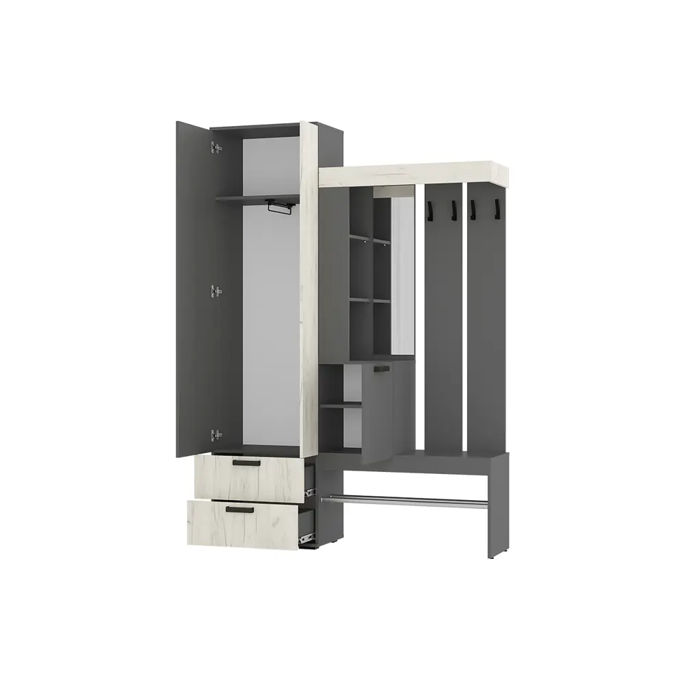 Фото 3 Комплект мебели для прихожей Bts Трамп 150x217.6x37.2 см ЛДСП цвет графит/дуб крафт белый Фото 3 Комплект мебели для прихожей Bts Трамп 150x217.6x37.2 см ЛДСП цвет графит/дуб крафт белый