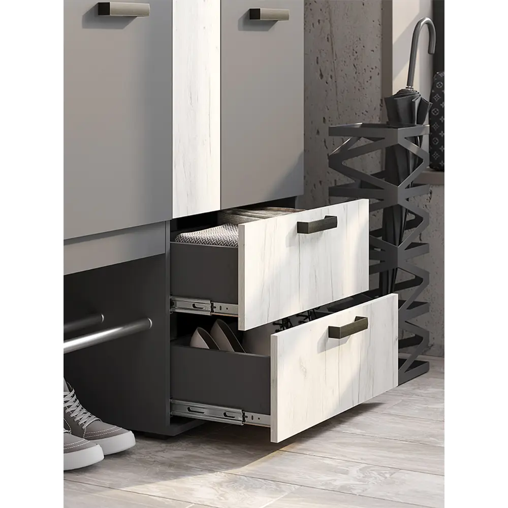 Фото 5 Комплект мебели для прихожей Bts Трамп 150x217.6x37.2 см ЛДСП цвет графит/дуб крафт белый Фото 5 Комплект мебели для прихожей Bts Трамп 150x217.6x37.2 см ЛДСП цвет графит/дуб крафт белый