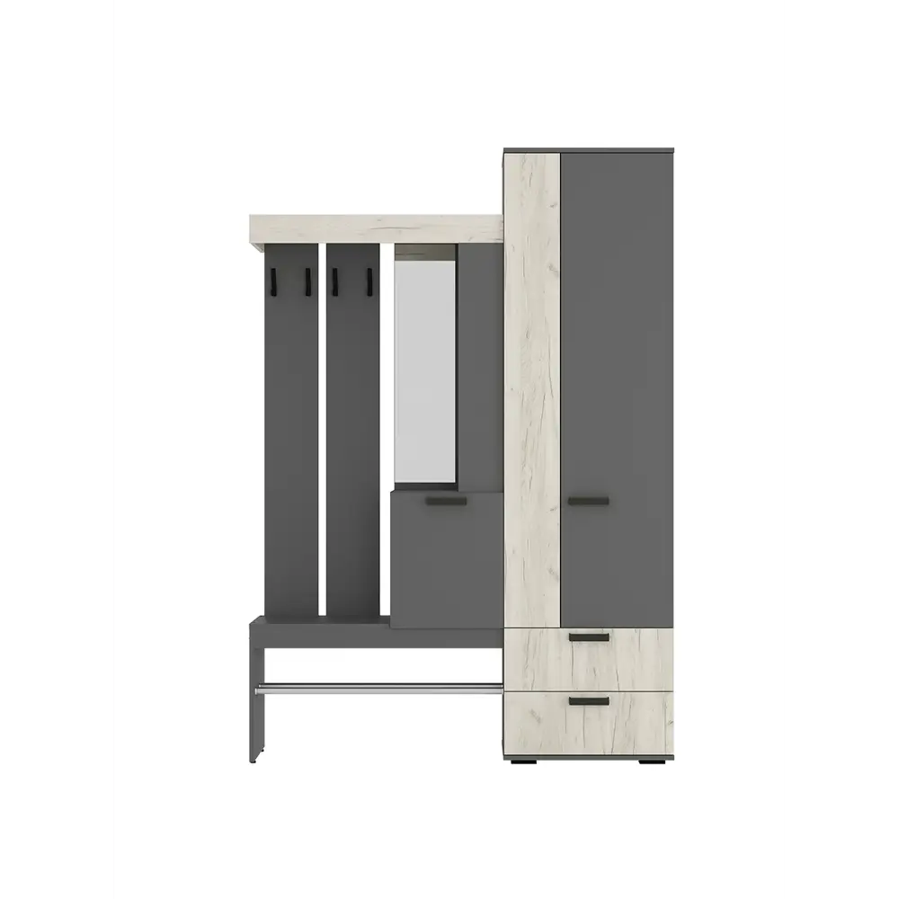 Фото 4 Комплект мебели для прихожей Bts Трамп 150x217.6x37.2 см ЛДСП цвет графит/дуб крафт белый Фото 4 Комплект мебели для прихожей Bts Трамп 150x217.6x37.2 см ЛДСП цвет графит/дуб крафт белый